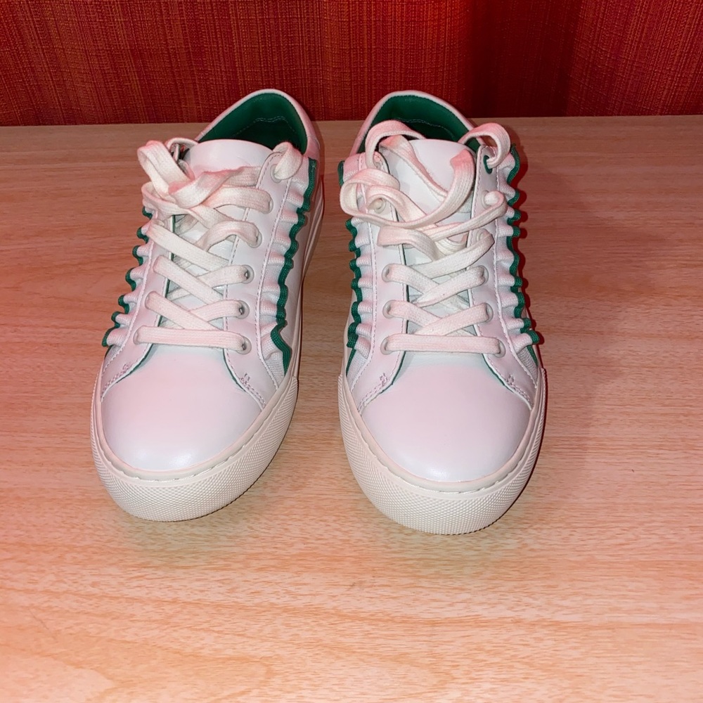 TORY BURCH Leather Ruffle Embellishment Sneakers